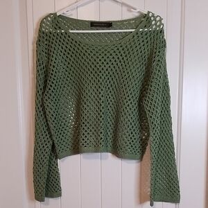 Green Mesh Knit Cropped Sweater Size Large NWOT